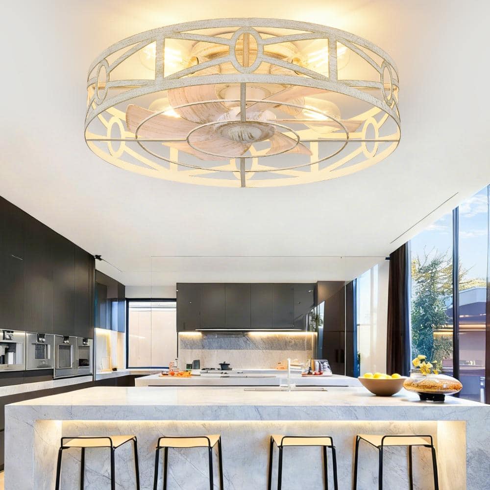 20 in. Concrete Gray Flush Mount Caged Farmhouse Ceiling Fan with Light E26*4 (excl. bulbs) Industrial with Remote price history on PriceWatchPro