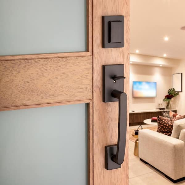 Prestige Spyglass Single Cylinder Venetian Bronze Door Handleset with Square Spyglass Door Handle feat SmartKey Security