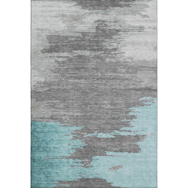 Mayfield Premium Machine Washable Abstract AMF2010 Teal 10 ft. x 14 ft. Area Rug