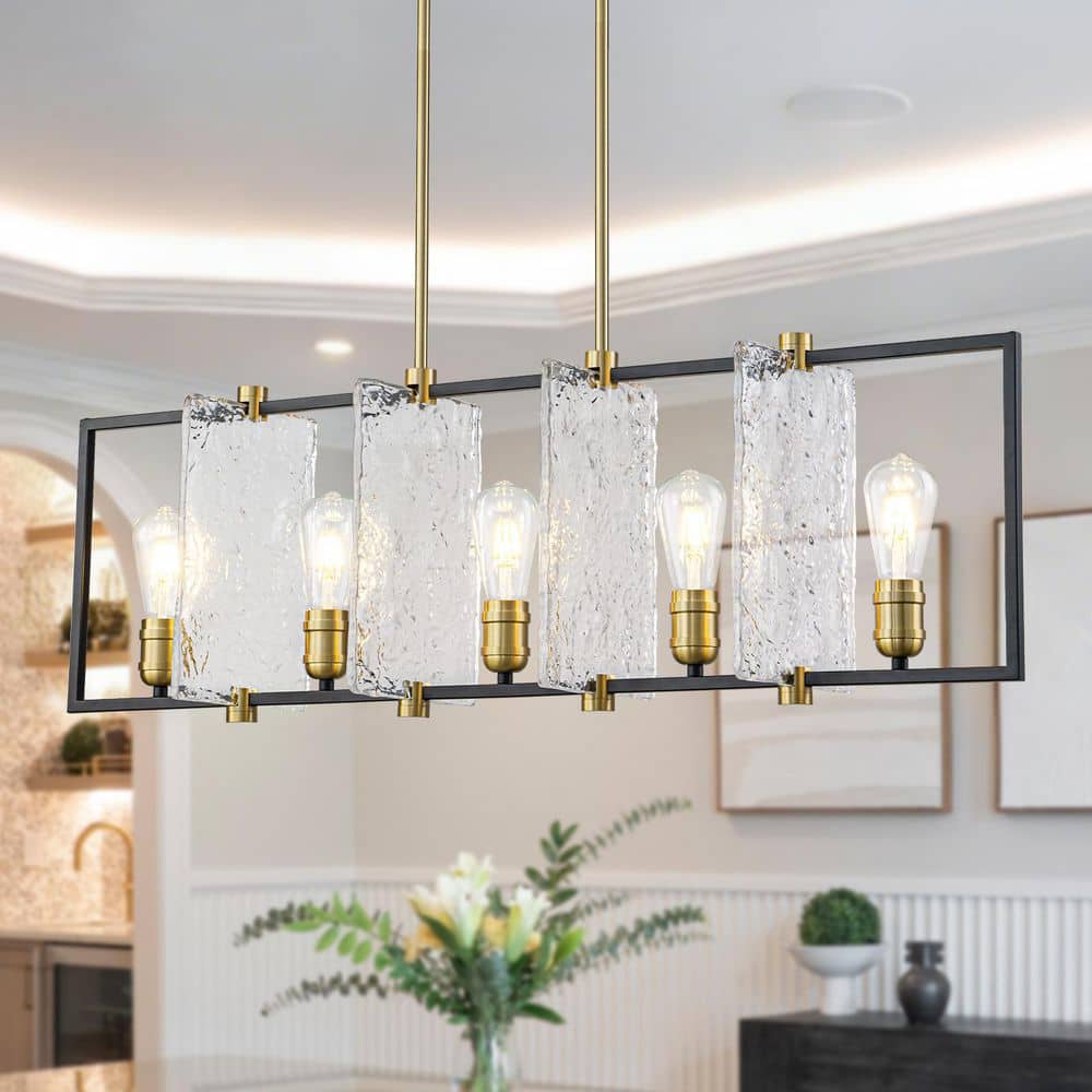 40 in. 5-Light Black and Gold Island Pendant Light Fixture with Textured Glass price history on PriceWatchPro