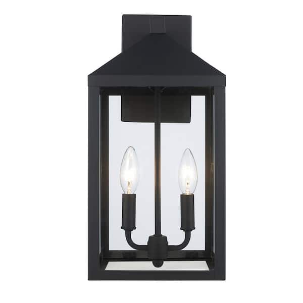 Bel Air Lighting Storm 16.8 in. 2-Light Black Outdoor Wall Light Fixture with Clear Glass