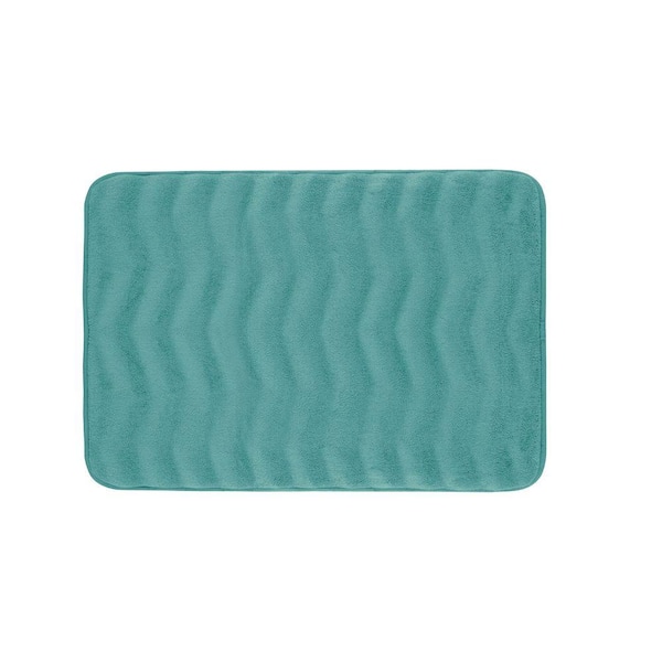 BounceComfort Waves Marine Blue 17 in. x 24 in. Memory Foam Bath Mat