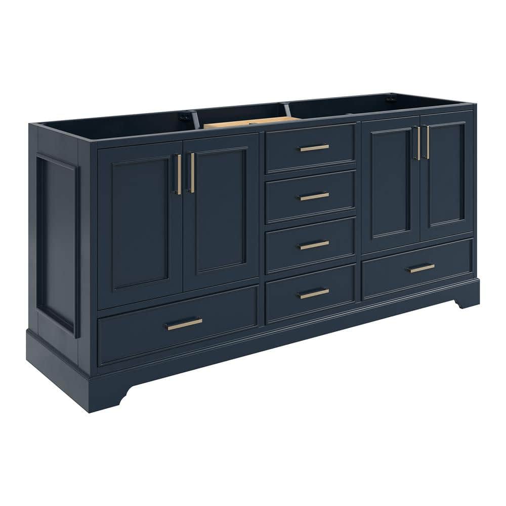 Midnight Blue Double Freestanding Vanity Cabinet with Brass Hardware