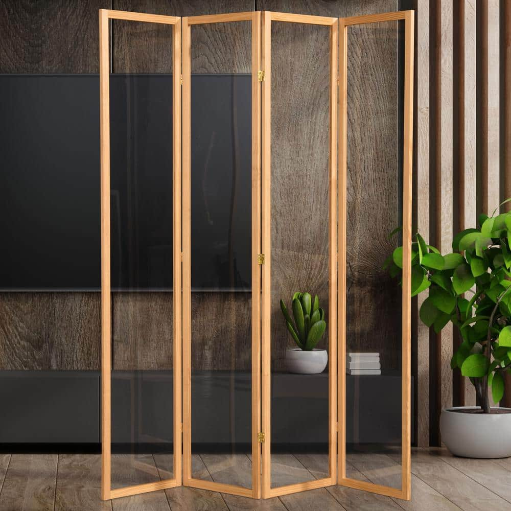 Oriental Furniture Clear 7 ft. Tall Natural 4-Panel Room Divider