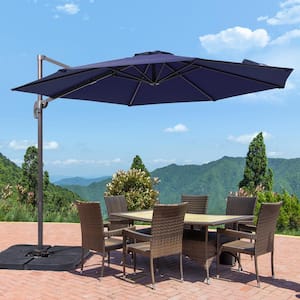 10 ft. Cantilever Patio Umbrella with Cross Base, Outdoor Offset Hanging 360-Degree in Navy Blue