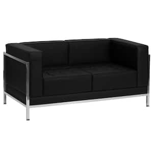 57 in. Black Faux Leather 2-Seat Loveseat with Stainless Steel Frame