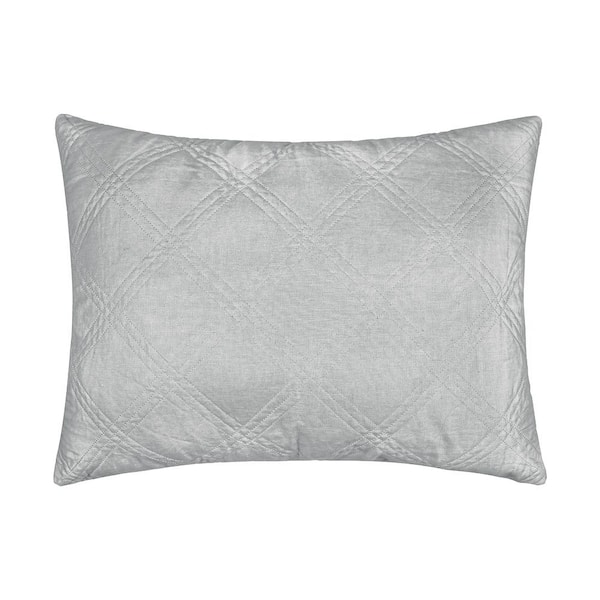 LEVTEX HOME Washed Linen Light Grey Quilted Linen Front/Cotton Back 36 in. x 20 in. King Sham