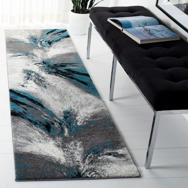 Glacier Blue/Gray 2 ft. x 8 ft. Abstract Runner Rug