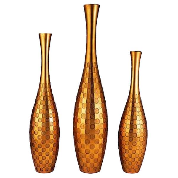 ORE International 22.5 in., 25 in. and 30 in. H Gold Polkadot Vase Set