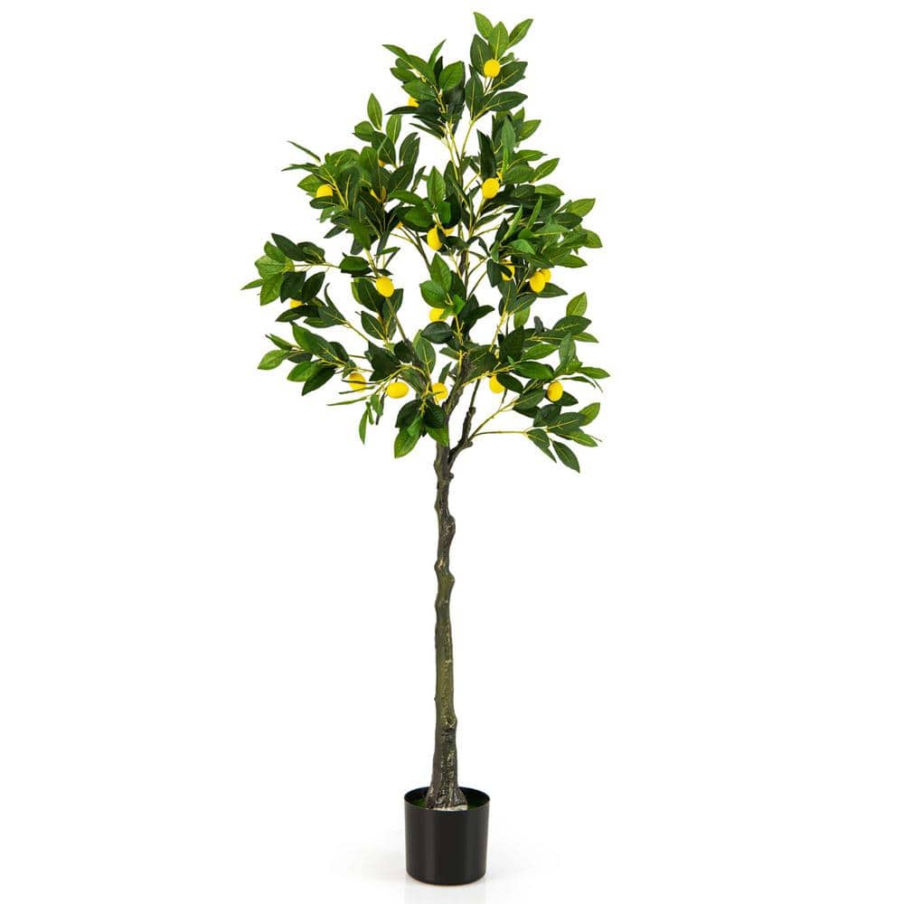 Costway 5.2 ft. Artificial Lemon Tree with Lemon Fruits, Cement