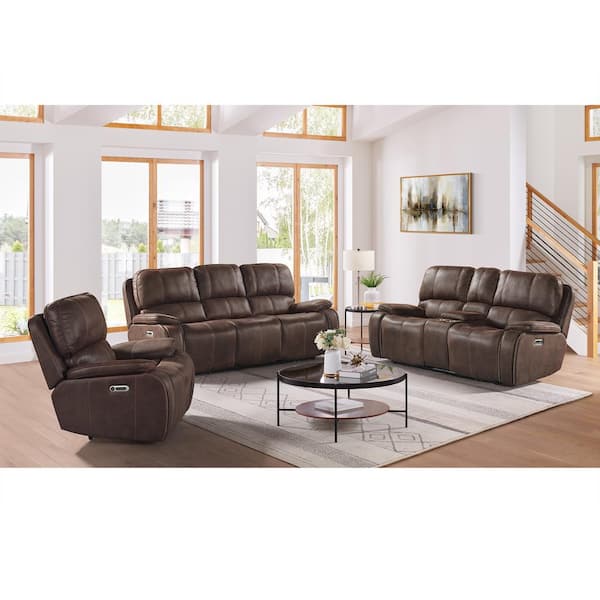 Grover 89 in. Power Headrest Pillow Top Arm Rectangle Sofa in Heritage Coffee