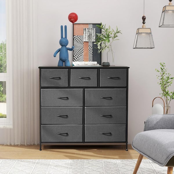 WONDER COMFORT Gray 9-Drawer 11.8 in. W Chest of Drawers Fabric
