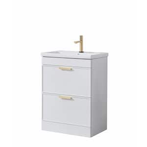 24in. W x 15in. Dx 31 in. H White Wood Grain Minimalist Bathroom Vanity with Single White ceramic Sink Top.