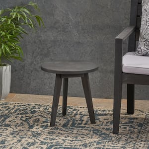 Patio Round Acacia Wood Side Table with Funky Legs for Modern Home Decor, Dark Gray for Porch, Balcony, Backyard