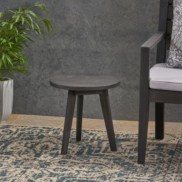 Unbranded Patio Round Acacia Wood Side Table with Funky Legs for Modern Home Decor, Dark Gray for Porch, Balcony, Backyard