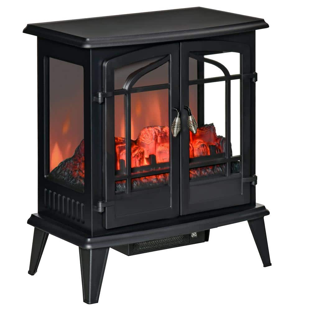 HOMCOM Freestanding Indoor Heater with Realistic Flame Effect, Electric Fireplace Stove Adjustable Temperature in Black