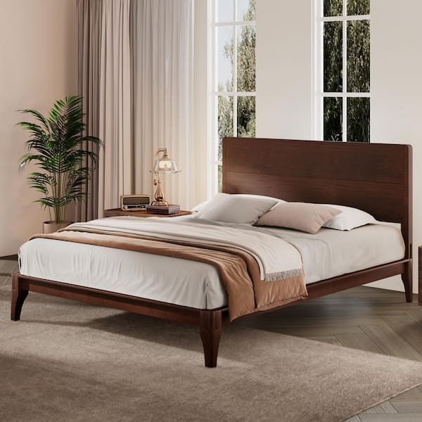 Chocolate (Brown) 100% Bamboo Wood Frame Full Size Platform Bed with Wood Slat Support, Easy Assembly
