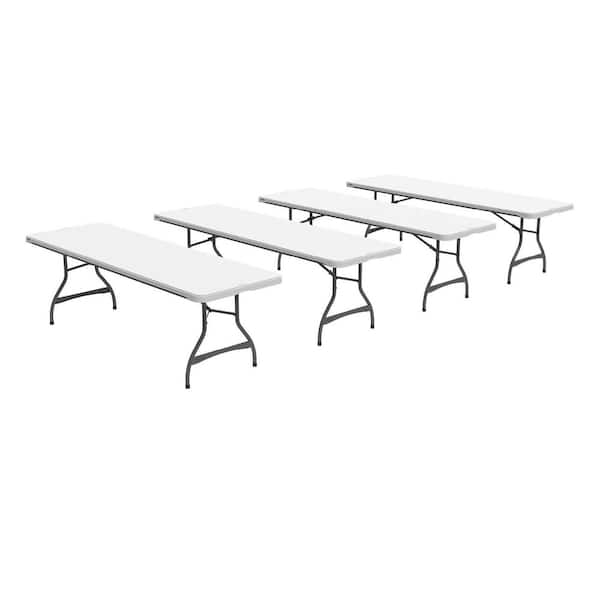 96 in. White Plastic Stackable Folding Banquet Table (Set of 4)