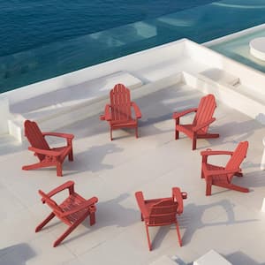 Phillida WineRed Recycled HIPS Plastic Weather Resistant Reclining Outdoor Adirondack Chair Patio Fire Pit Chair(6-Pack)