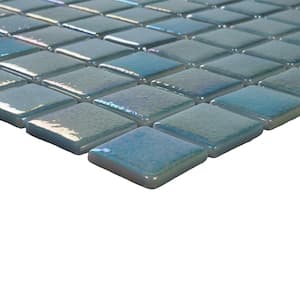 Glass Tile Love Enduring Teal Mix Chips Mosaic Glossy Glass Floor Tile (10.76 sq. ft./Case)