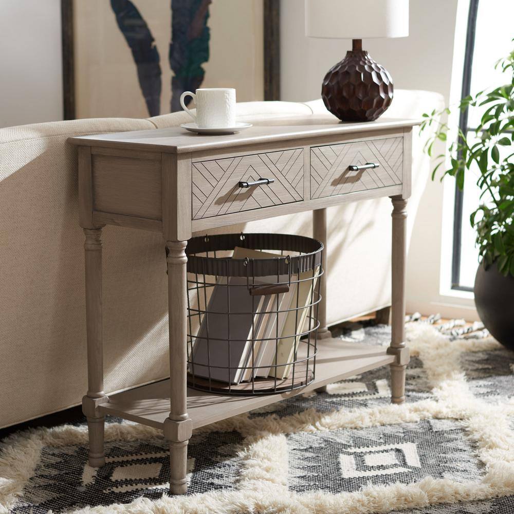 Peyton 40'' Off-White and Brown Wood Console Table with Storage