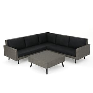 4-Piece Faux Rattan Patio Sectional Seating Set with Dark Gray Cushions