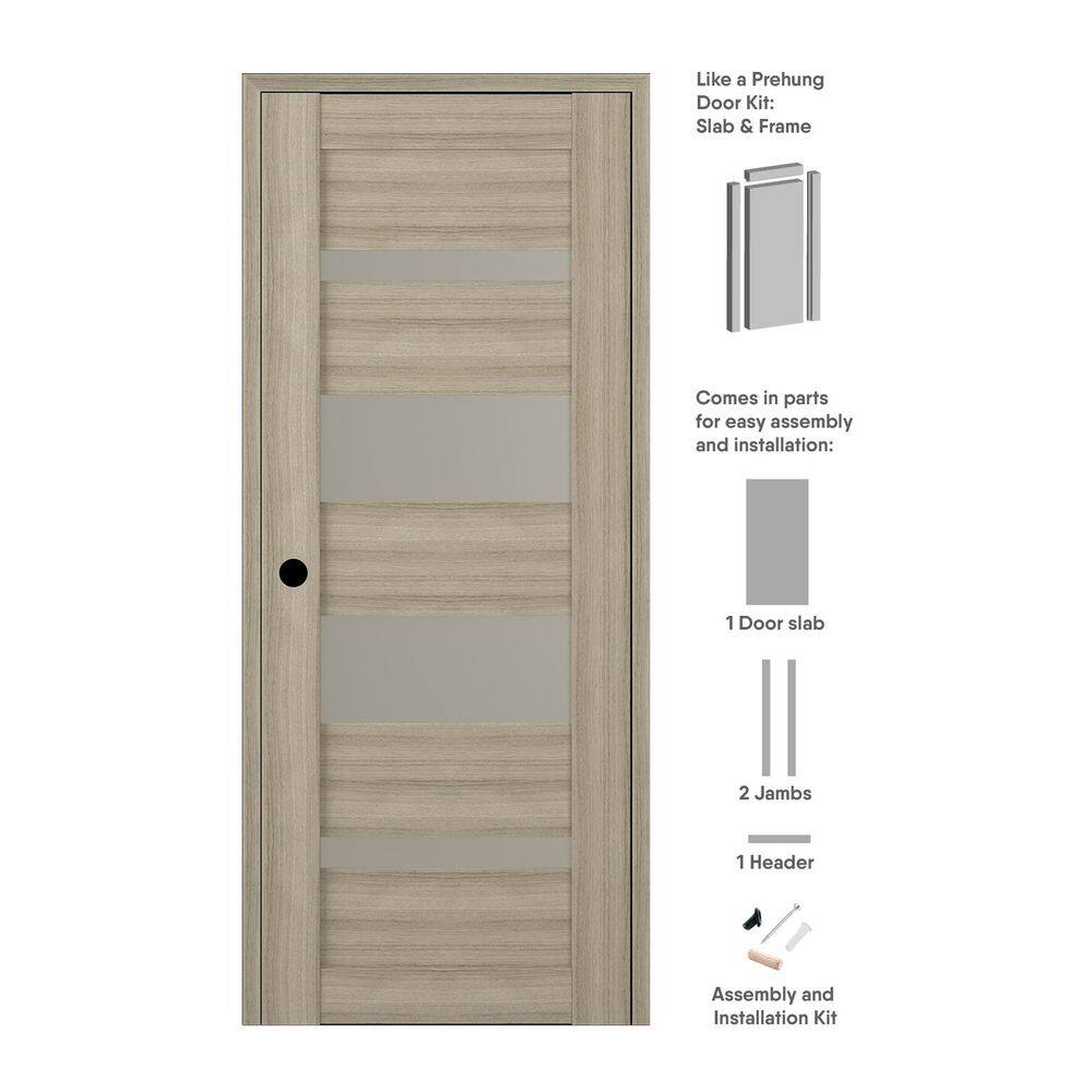 28 in. x 84 in. Mirella Right-Hand Solid Core 5-Lite Frosted Glass Shambor Wood Composite Single Prehung Interior Door price history on PriceWatchPro