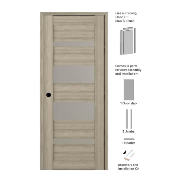 Belldinni 36 in. x 96 in. Mirella Right-Hand Solid Core 5-Lite Frosted Glass Shambor Wood Composite Single Prehung Interior Door