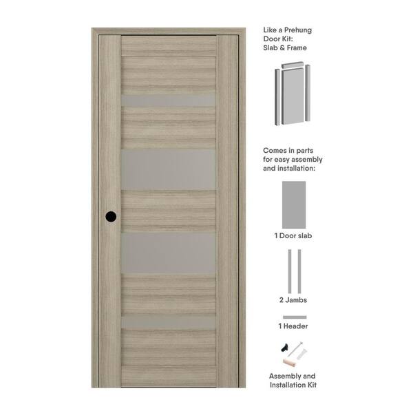 Belldinni 18 in. x 96 in. Mirella Right-Hand Solid Core 5-Lite Frosted Glass Shambor Wood Composite Single Prehung Interior Door