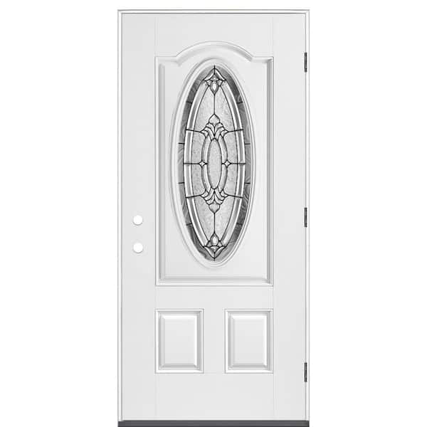 Masonite 36 in. x 80 in. Providence 3/4 Oval Lite Left Hand Outswing Primed Smooth Fiberglass Prehung Front Door No Brickmold