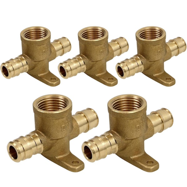 PLUMBFLEX 3/4 in. 90 -Degree PEX A x FIP Expansion Pex Drop Ear Tee, Lead Free Brass For Use in Pex A-Tubing (Pack of 5)
