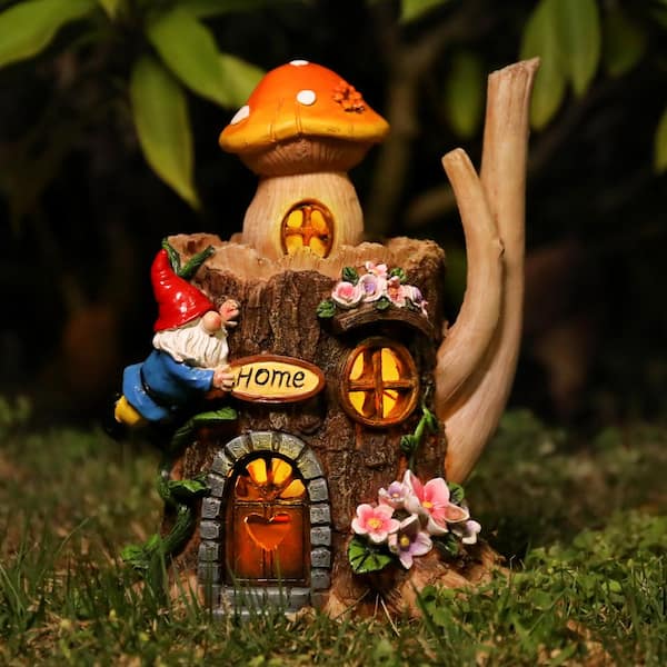 MUMTOP 11 in. Tall Garden Gnome Statue Fairy Mushroom House with