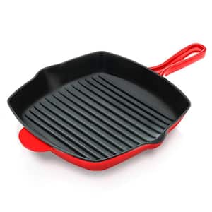 Kitchen Skillet Grill Pan - Square Cast Iron Skillet Grilling Pan with Non-Stick Enamel Coating