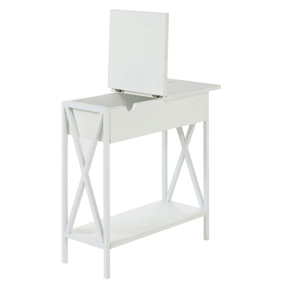 White Wood Flip-Top End Table with Charging Station