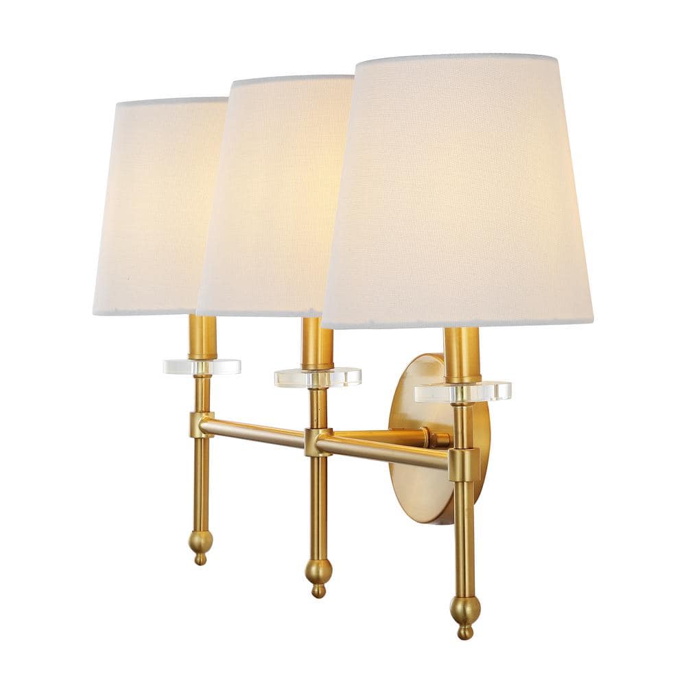 3-Light Brass Gold Modern Midcentury Vanity Light