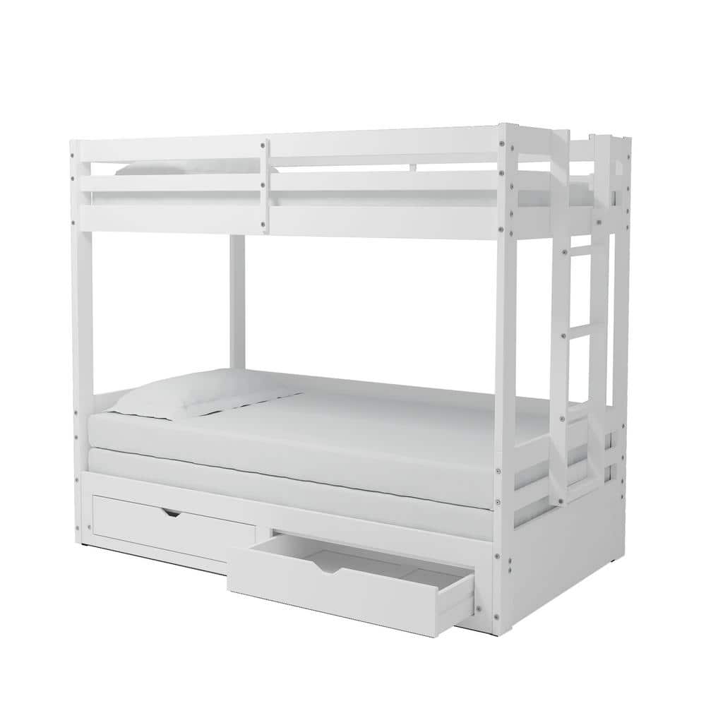Alaterre Furniture Jasper White Twin to King Extending Day Bed with Bunk Bed and Storage Drawers - 2