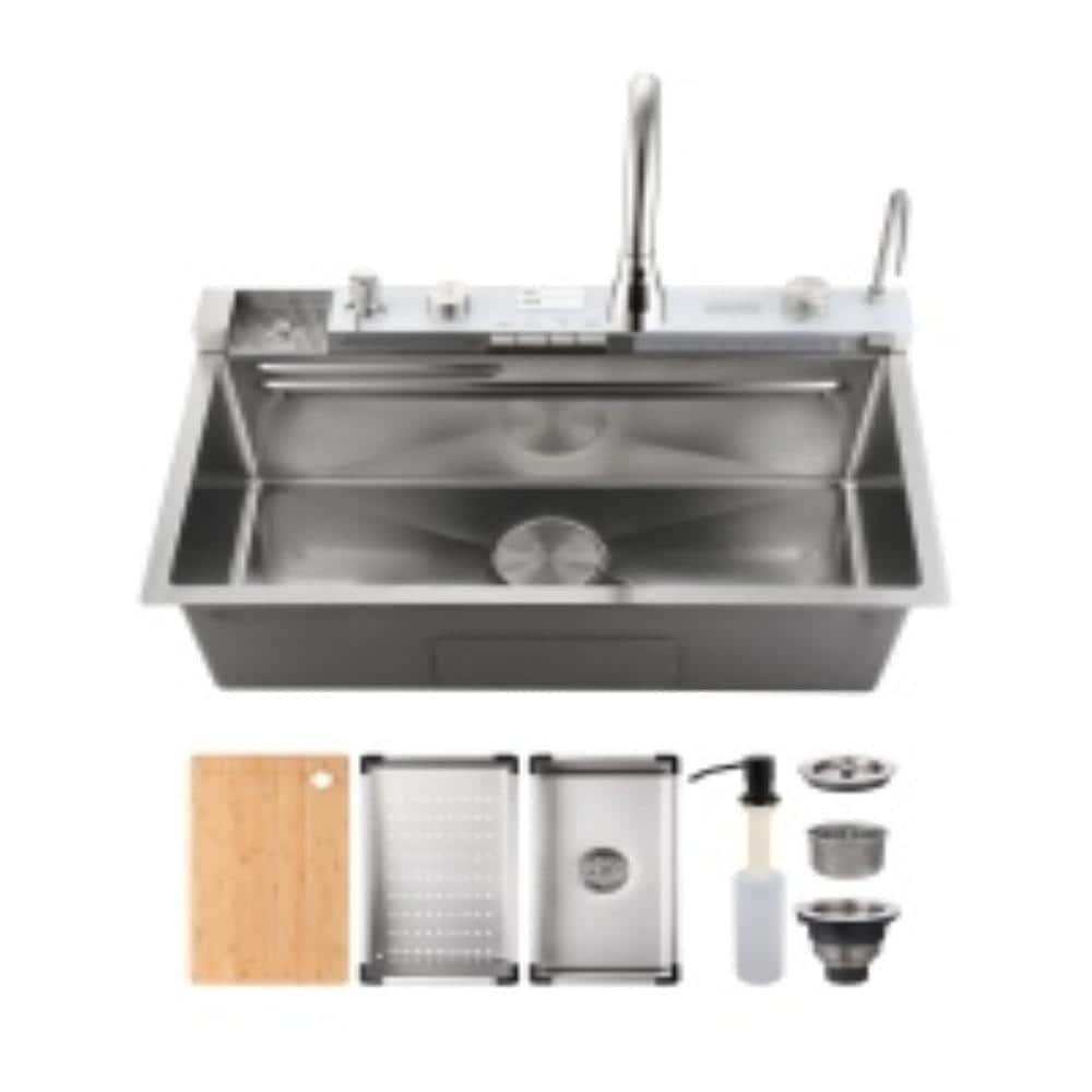30 in. Drop-In Single Bowl 16 Gauge Brushed Nickel 304 Stainless Steel Smart Integrated Kitchen Sink with Accessories price history on PriceWatchPro