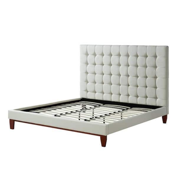Inspired Home Telford Beige Linen Button Tufted Platform Queen Bedframe