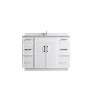 VSC 48 in. W x 22 in. D x 35 in. H Single Sink Freestanding Bath Vanity in White with White Cultured Marble Top