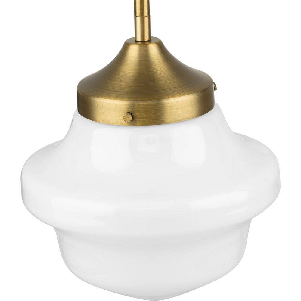 Vintage Brass Mini Pendant with White Opal Glass Shade