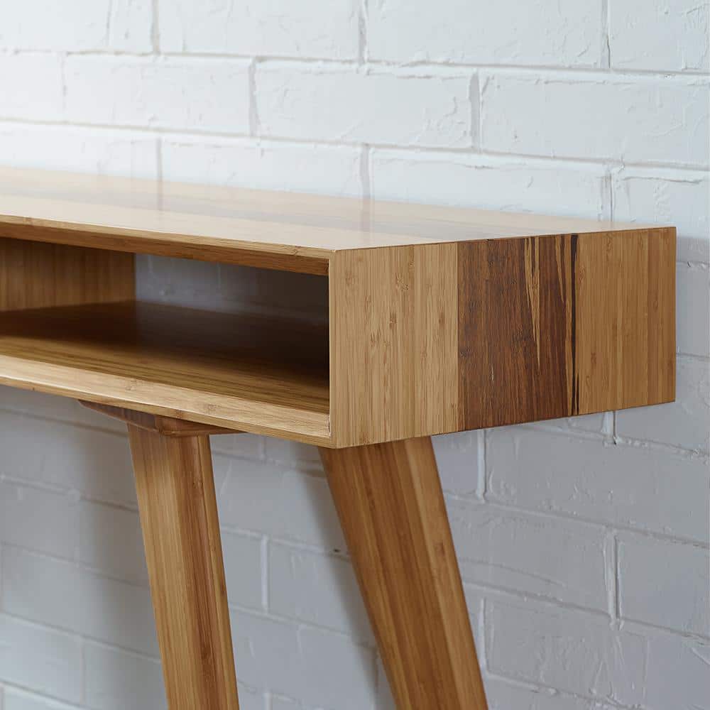 Caramelized Bamboo Console Table with Storage Cubbies