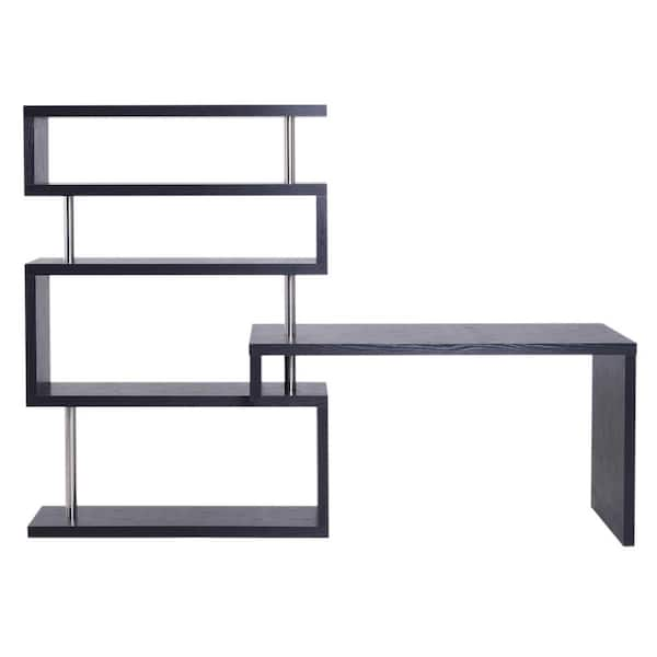 HOMCOM 94.5 in. L-Shape Black Writing Computer Desk with 4-Level Shelves