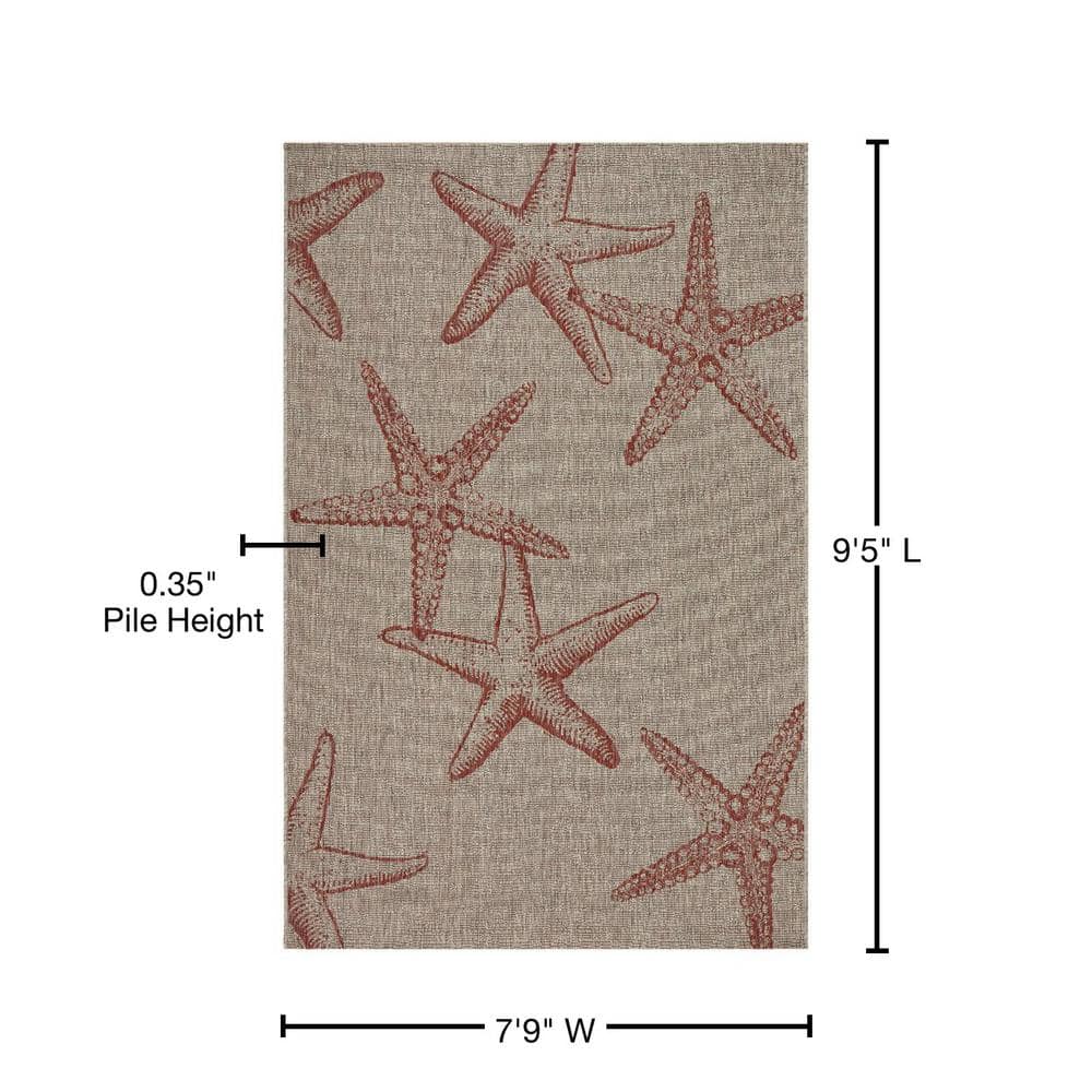 Coastal Charm Coral & Beige Synthetic Indoor/Outdoor Area Rug, 7'9" x 9'5"