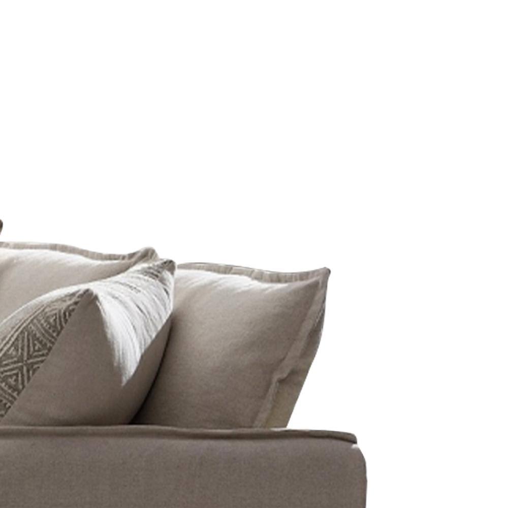 Beige Linen Loveseat with Removable Cushions and Wood Frame