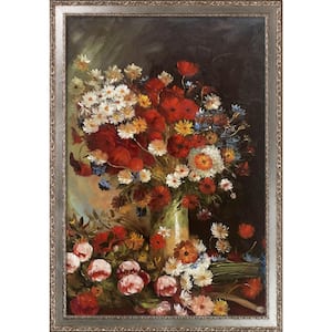 Vase with Poppies Cornflowers by Vincent Van Gogh Versailles Framed Abstract Oil Painting Art Print 28 in. x 40 in.