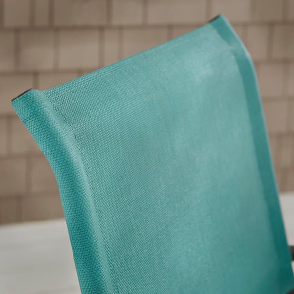 Mix and Match Stationary Stackable Steel Split Back Sling Outdoor Patio Dining Chair in Haze Teal Blue (2-Pack)