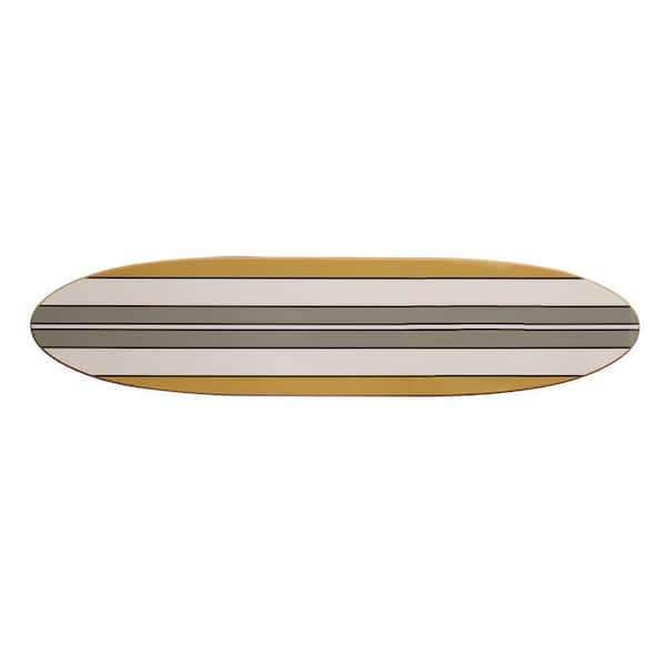 Storied Home Black, White and Brown Striped Wood Surfboard Wall Art