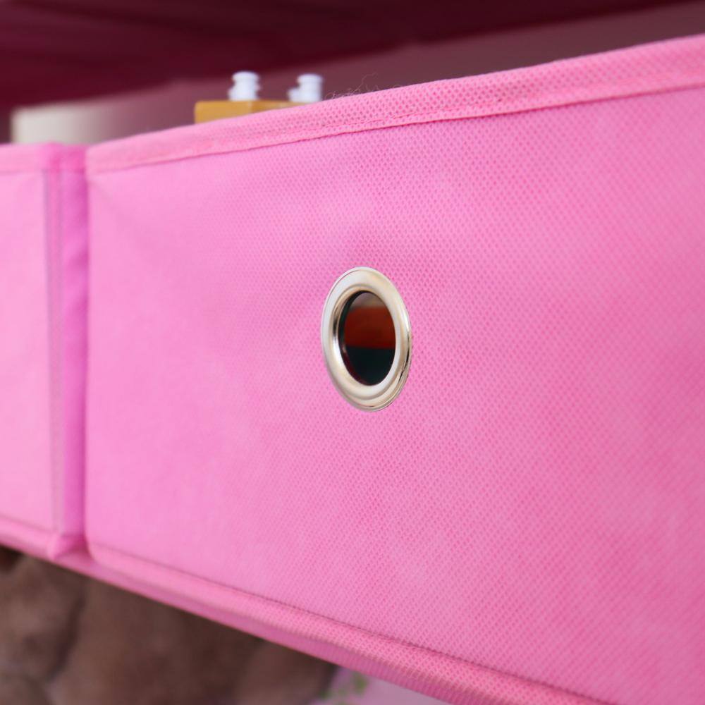 White and Pink 3-Tier Kids Storage Organizer with Fabric Bins