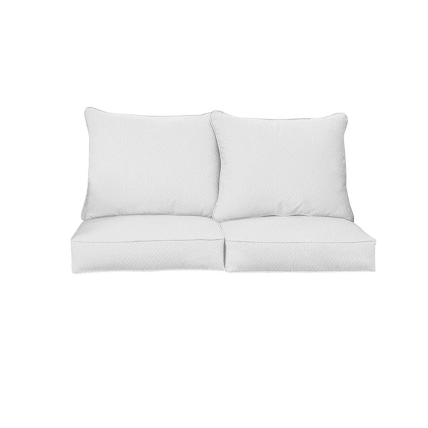 SORRA HOME 22.5 in. x 22.5 in. x 5 in. (4-Piece) Deep Seating Outdoor Loveseat Cushion in Sunbrella Retain Snow