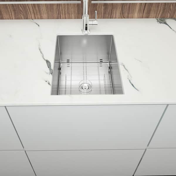 14 in. Undermount Single Bowl 18-Gauge Brushed Nickel Stainless Steel Kitchen Sink with Bottom Grids